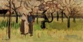 Blühender Obstgarten mit zwei Figuren Frühling Vincent van Gogh